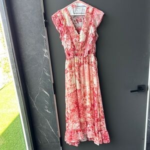 Zara Red and Cream Floral Maxi Dress